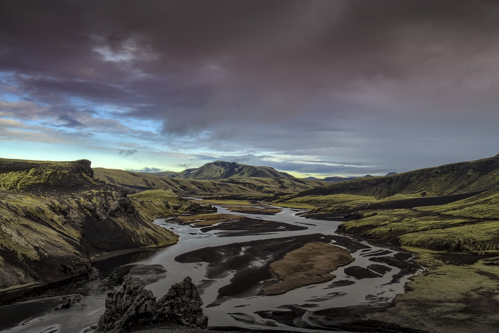 river near mountain landscape photography