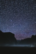 silhouette of mountains during starry night