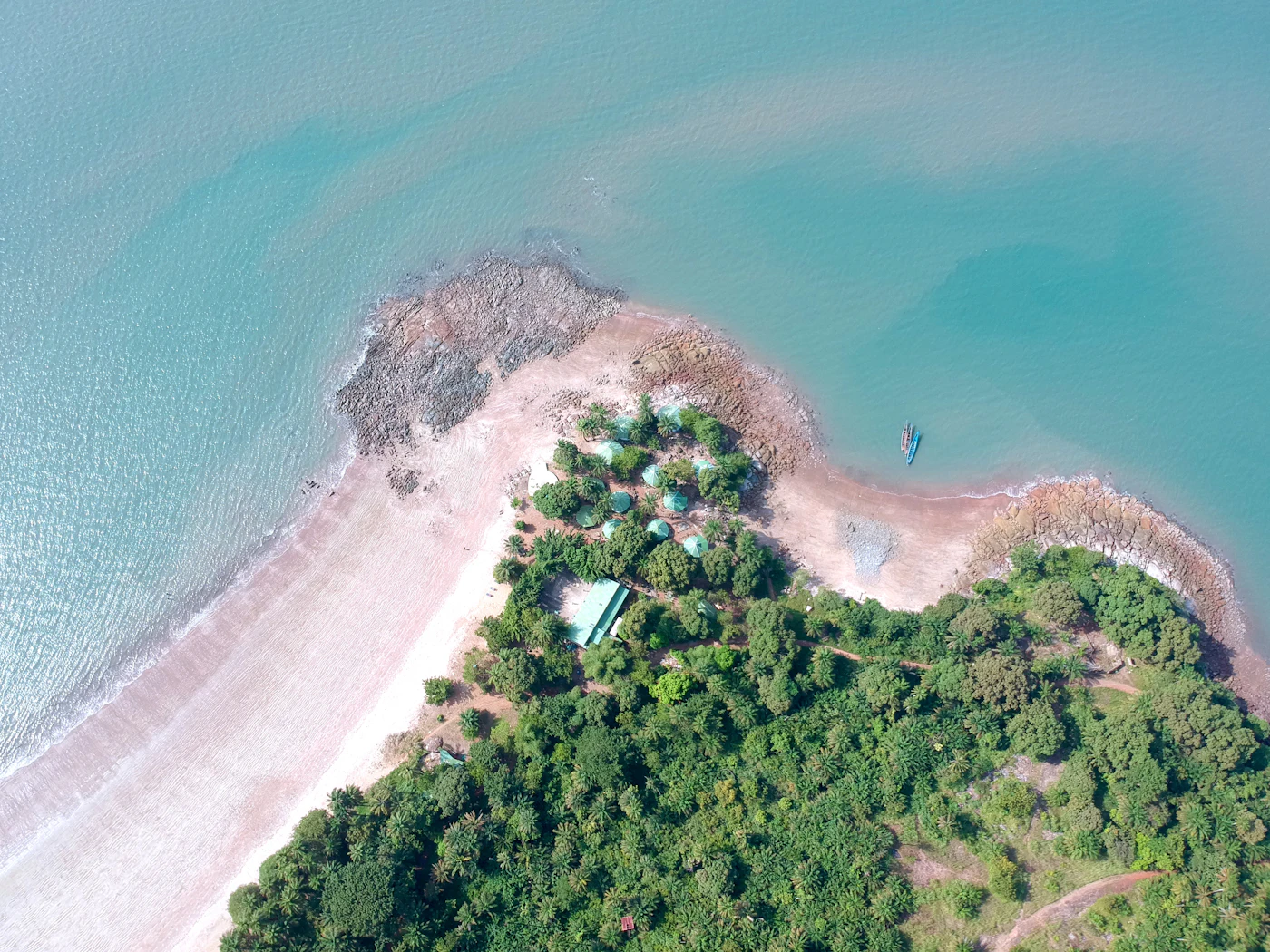 Aerial view of trees and beach on the Conakry coast