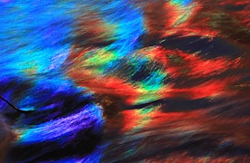 A dynamic swirl of vibrant colors including blue, red, green, and orange creates an abstract and fluid visual experience. The interplay of light and color resembles brush strokes in a painting, evoking a sense of movement and energy.