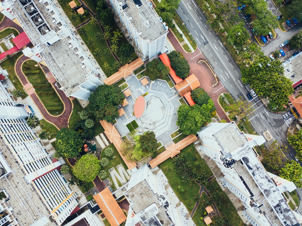 Photographie aérienne d’un parc près d’immeubles de grande hauteur
