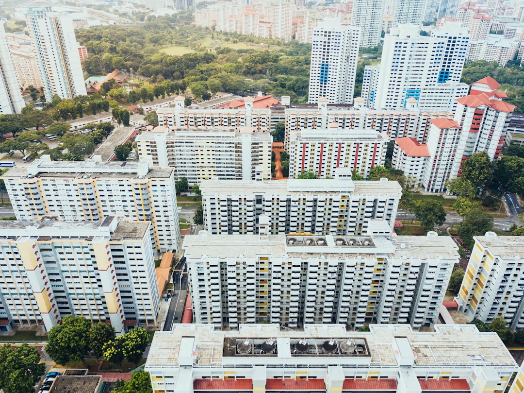 bird's eye view of white residential buildings