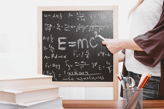 E-mc2 written on chalkboard