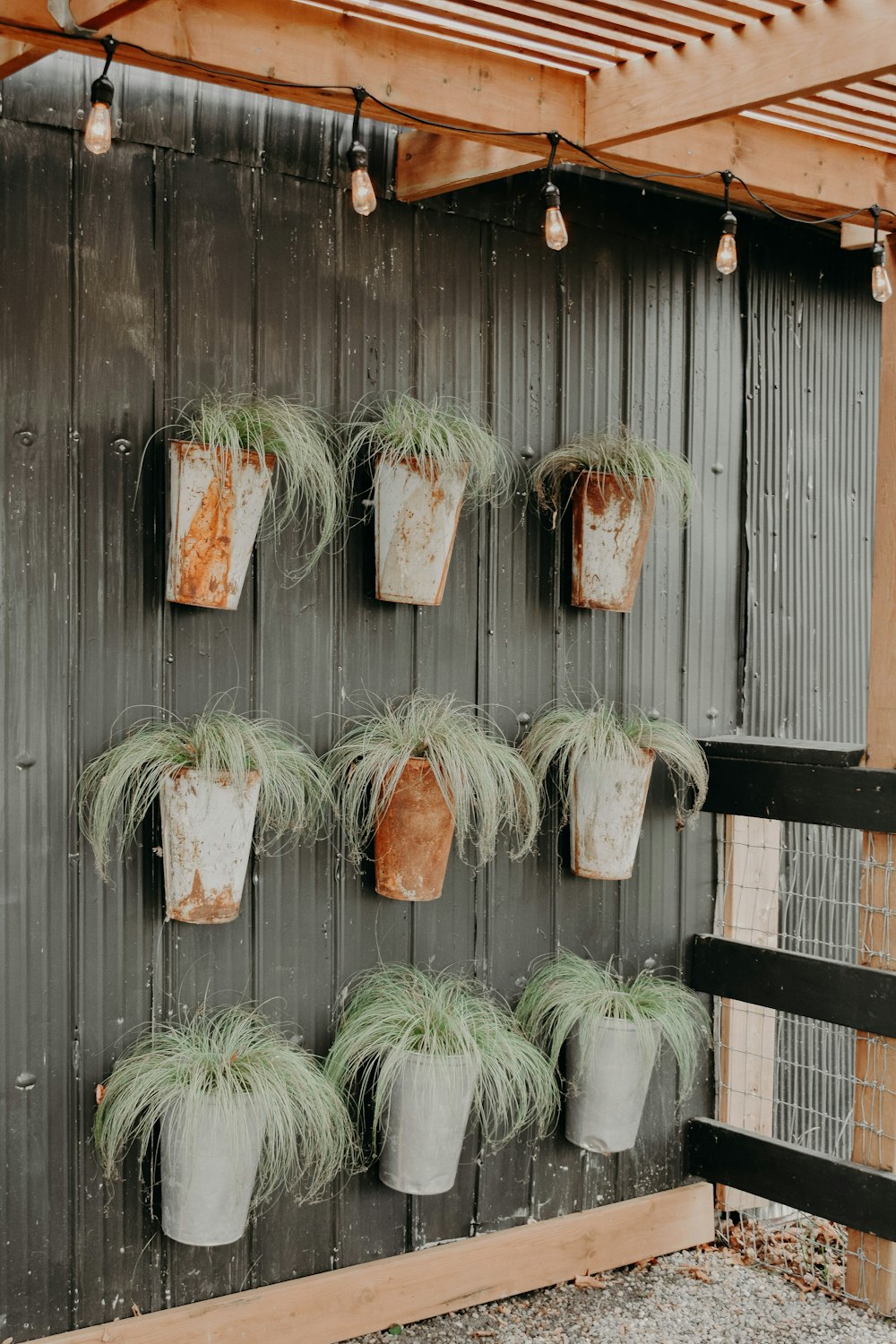 nine gray pots