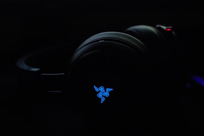 A stylish pair of headphones highlighted with a glowing sale icon.