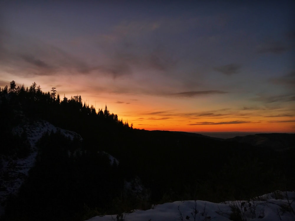 silhouette of mountain during sunset