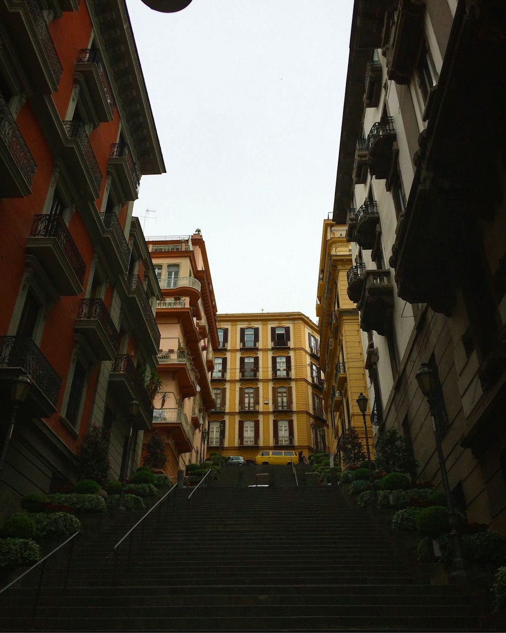 stairway between buildings at daytime