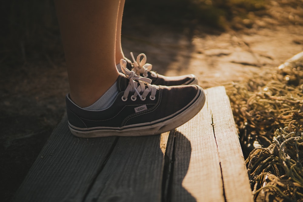 person wearing black Vans low-top sneakers