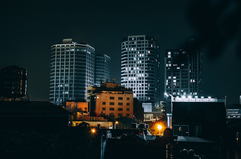 high-rise buildings during night time