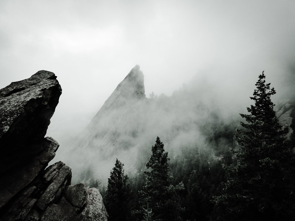 photo of fogged mountain range