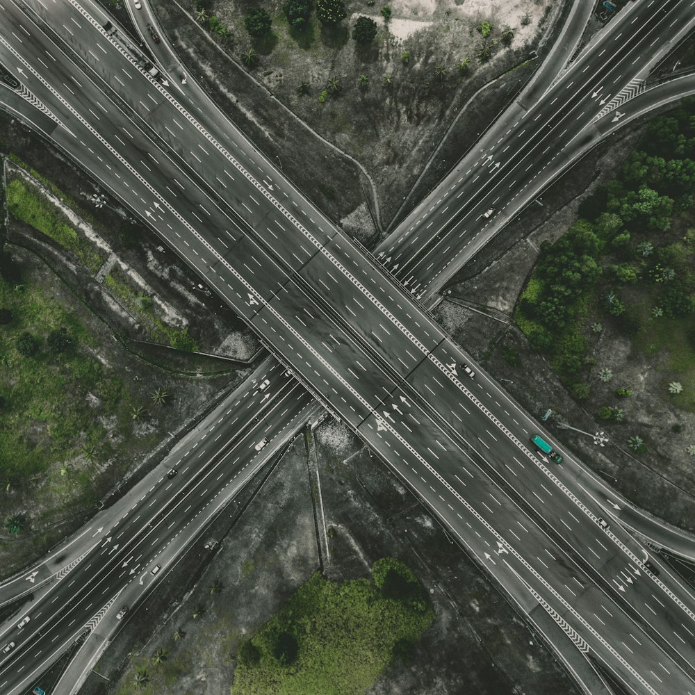 Photographie aérienne de la route