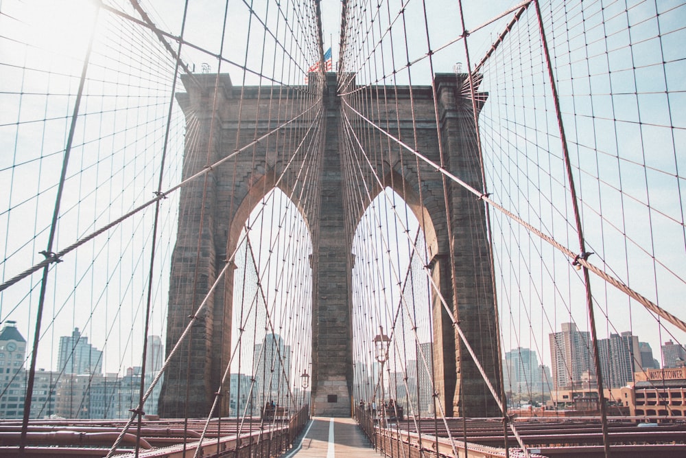 a view of the brooklyn bridge from the inside