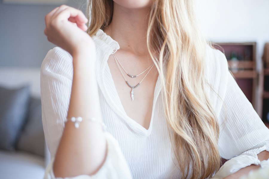 Back view of long blonde hair with soft layering, styled to dry naturally.