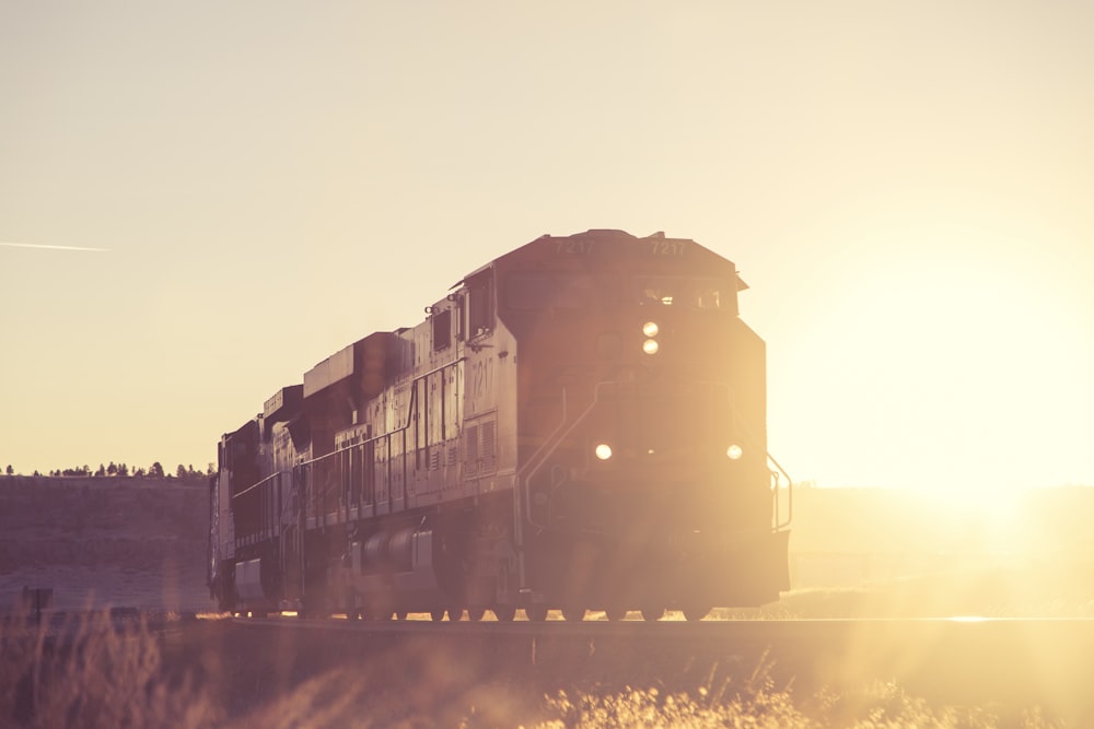 silhouette photo of black train on rail