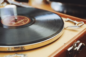 black and gray vinyl disc player