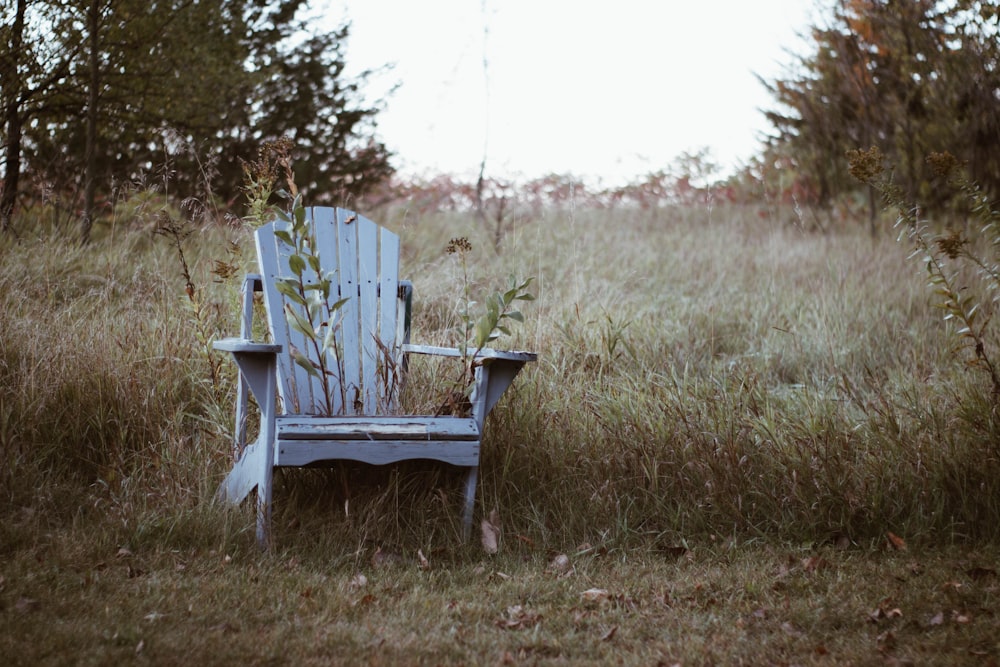white wooden Adirondack chair near grass field