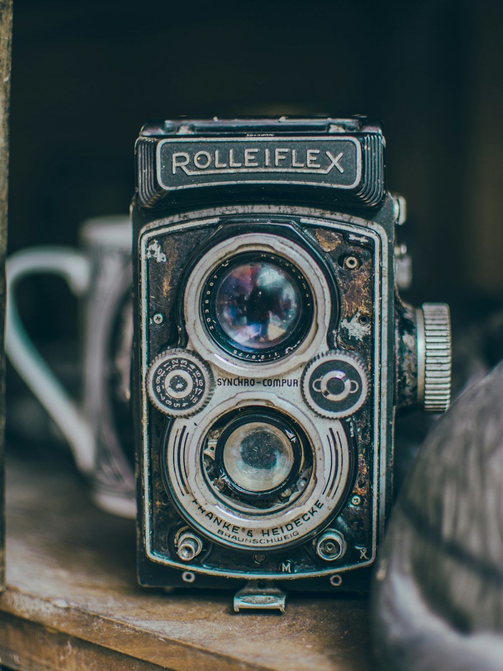 vintage black Rolleiflex camera