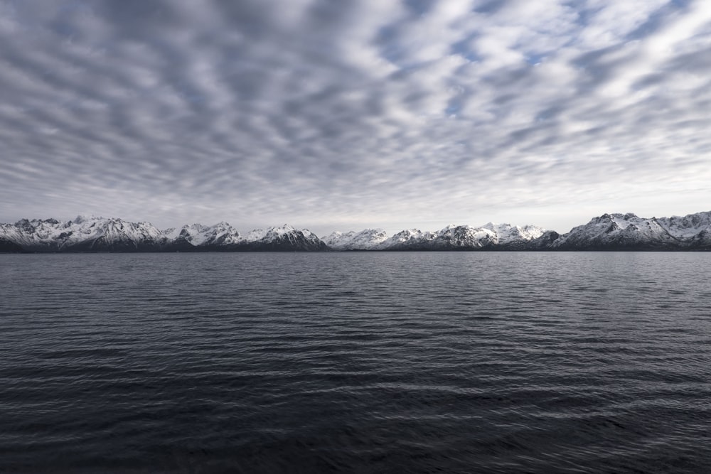 grayscale photo of body of water