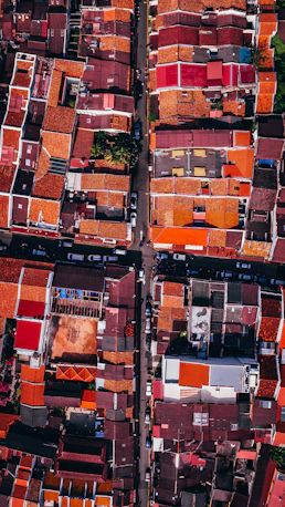 aerial photograph of orange and red roof cityscape