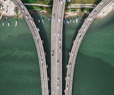 three gray concrete highways