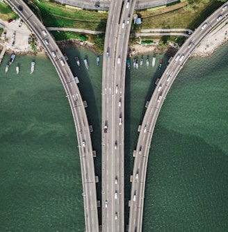 three gray concrete highways