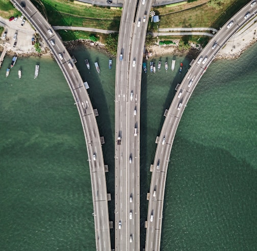 three gray concrete highways