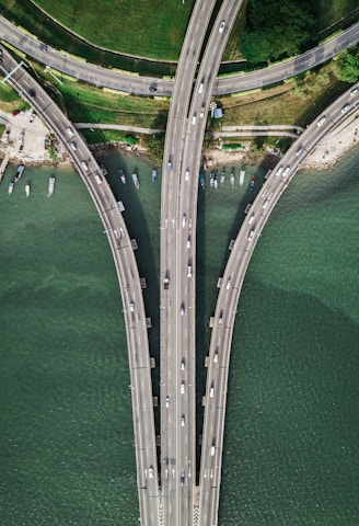 three gray concrete highways