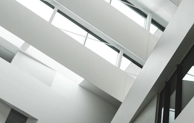 A bright modern home with integrated smart technology and clean architectural lines reflecting smart living.