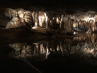 Inside the mysterious Cango Caves with sparkling stalactites and stalagmites.
