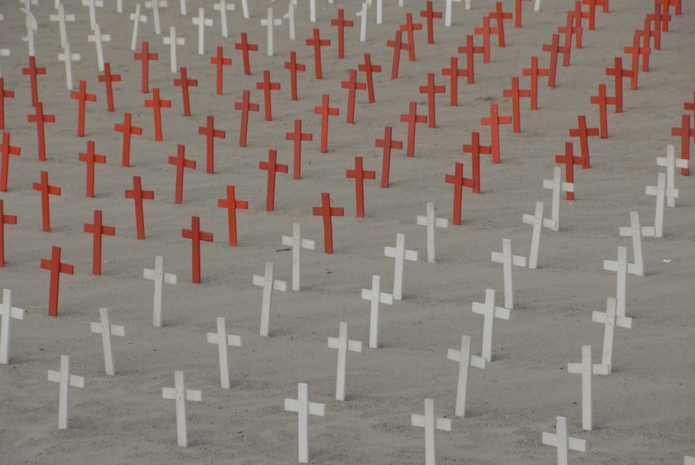 white and red cross cemetery field