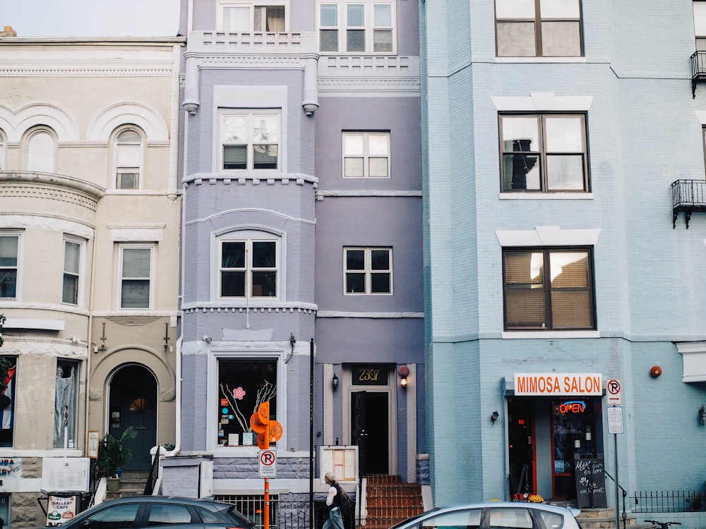 purple, blue, and brown buildings during daytime