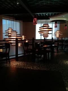 Stylish lighting arrangements in a contemporary setting.