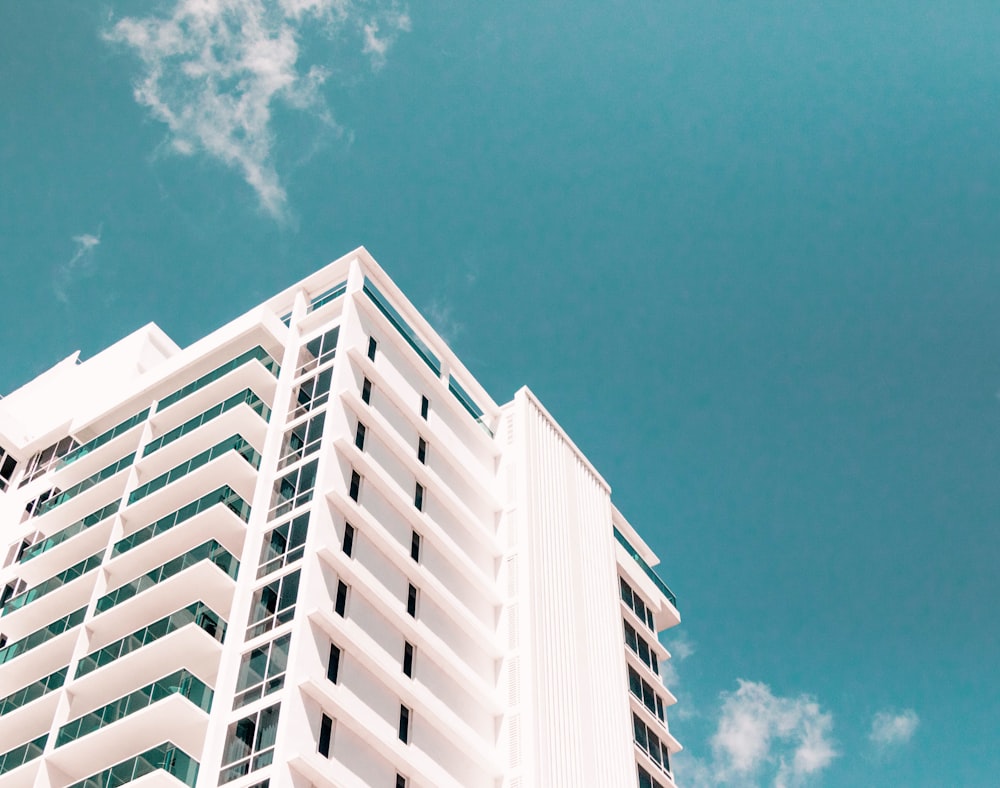 low-angle photography of white building