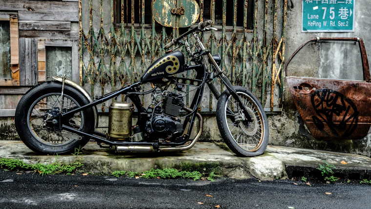 A black chopper with a rear bar