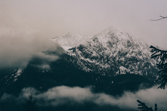 silhouette of mountain covering by mist in Jochberg Germany