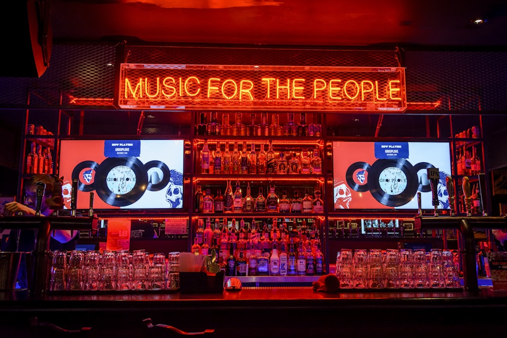 red music of the people neon-light signage