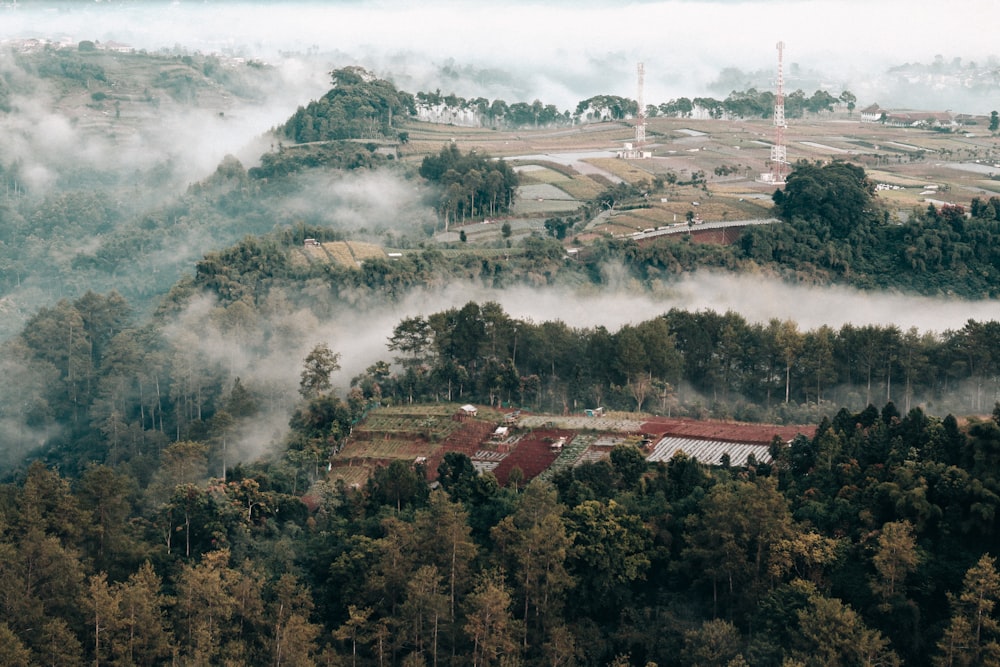 village under cloudy sky