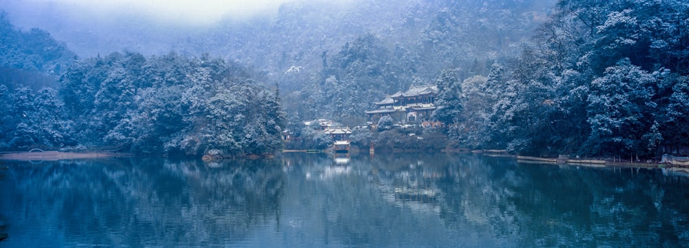 landscape photo of house and lake