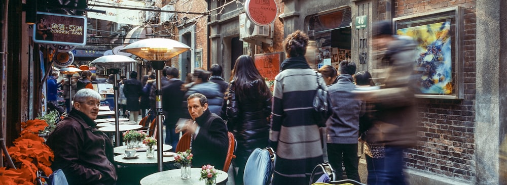 group of people outside store