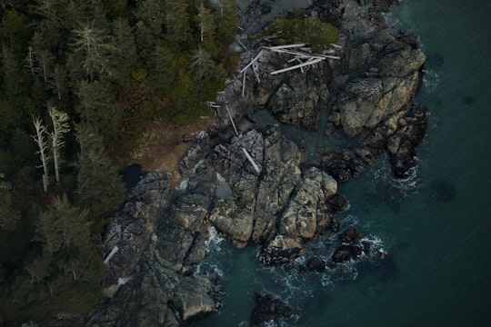 aerial view photography of beach rock in Tofino Canada