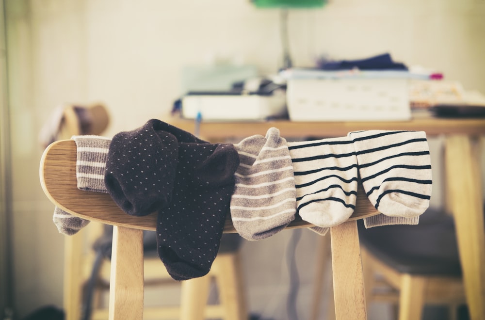 hanging socks on chair