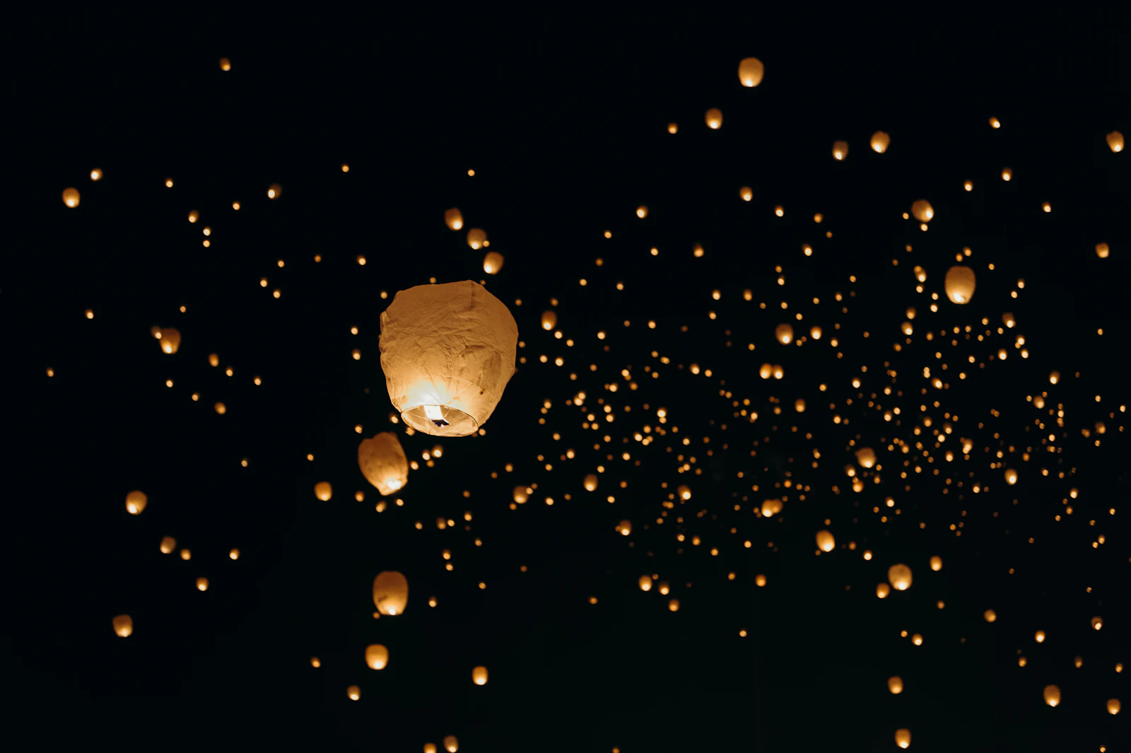 Low-angle shot of paper lanterns