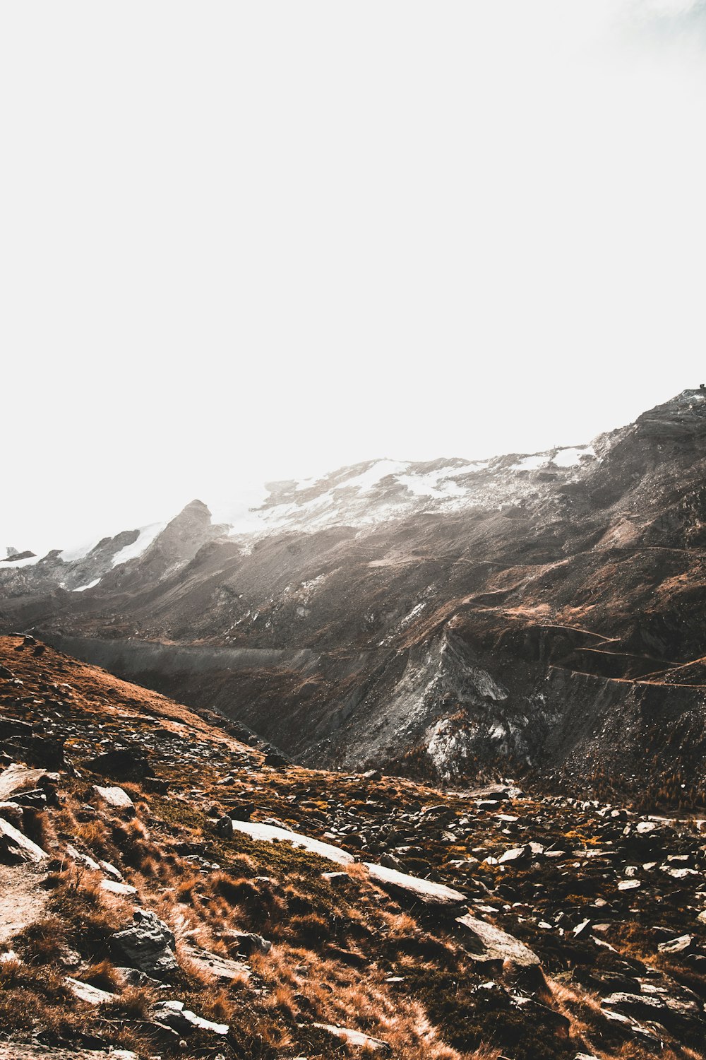 mountain range covered with snow