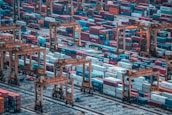 aerial photo of shipping container lot
