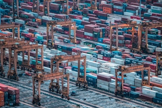 aerial photo of shipping container lot