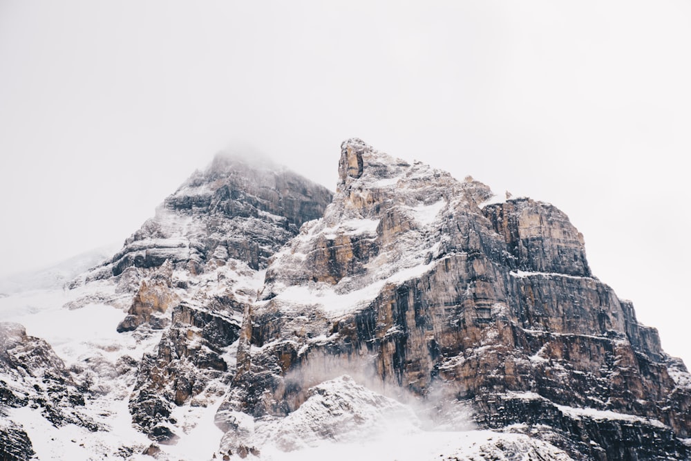 aerial photo of ice-covered mountain