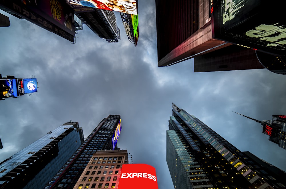 low angle photography of skyscrapers