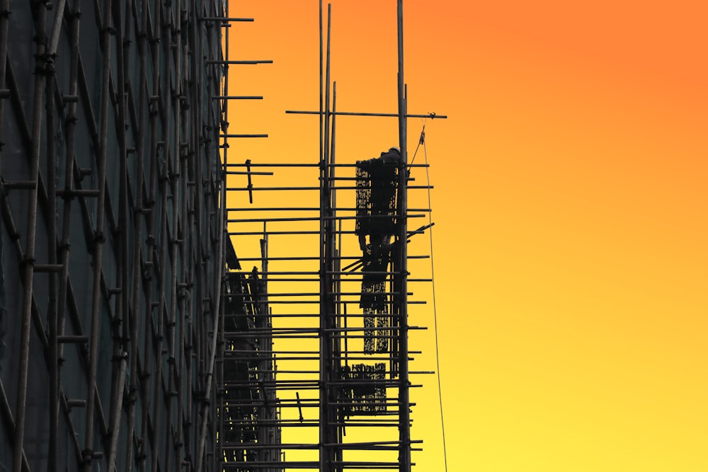 black scaffolding golden hour