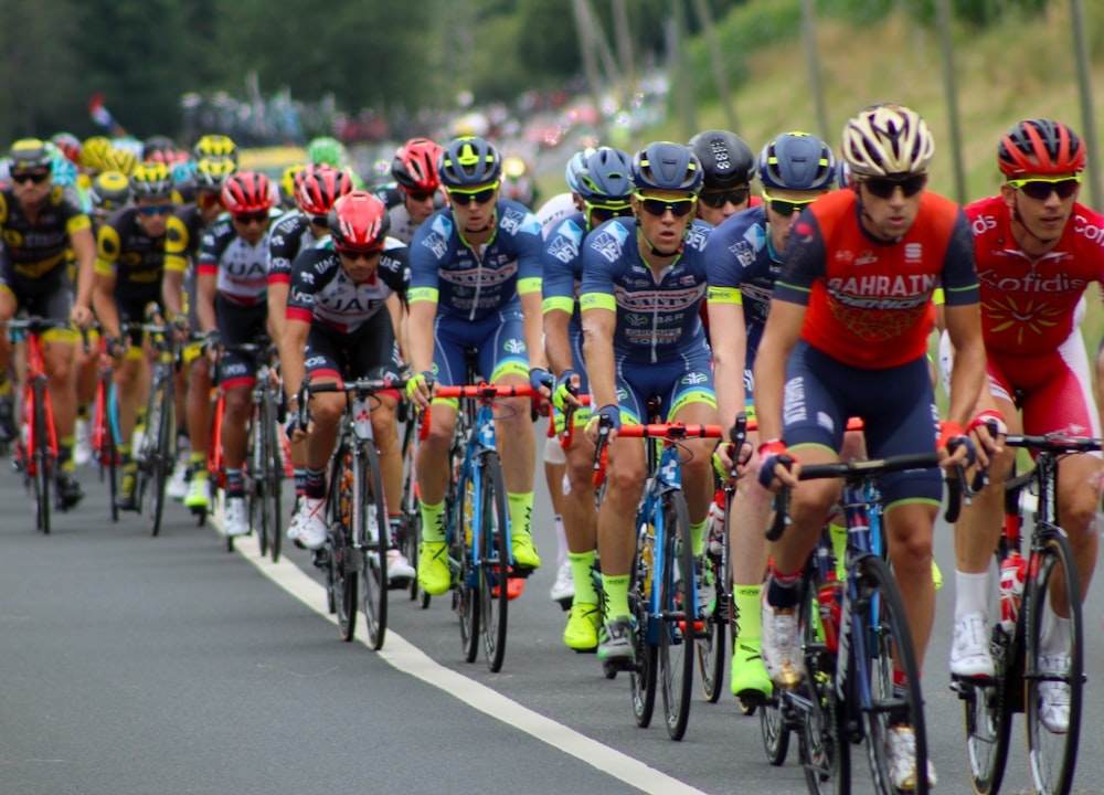 people riding on road bikes during daytime