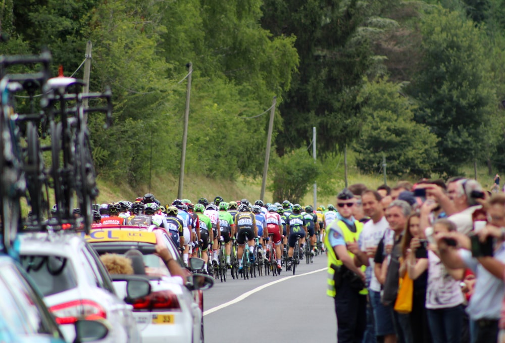 people ride bicycle on road